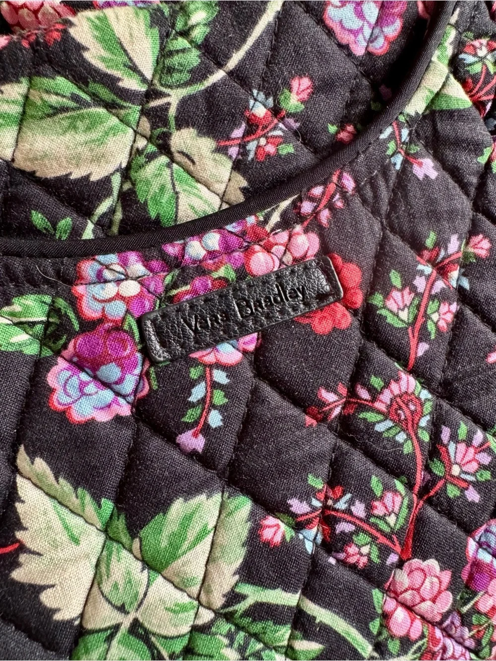 Vera Bradley Black Quilted Tote with Pink & Red Floral Print